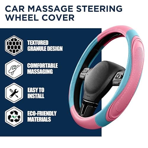 Road Comforts Car Steering Wheel Cover - Microfiber Leather Steering Wheel Wrap Sports 14.5-15 Inch Steering Wheel Cover Non-Slip for Men Women Pink & Blue Color thumbnail 6