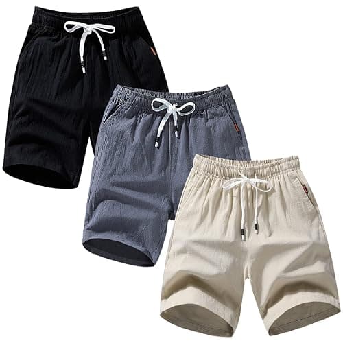 amropi Homme Lot de 3 Short Cargo à Taille Élastique Shorts Sport Pantalon Court avec Poche - Image 1