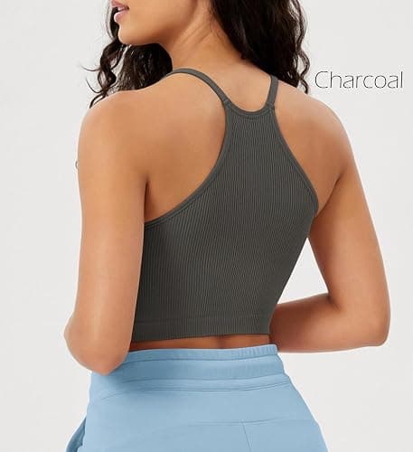 ODODOS Women's Crop 3-Pack Seamless Rib-Knit Camisole Crop Tank Tops thumbnail 5