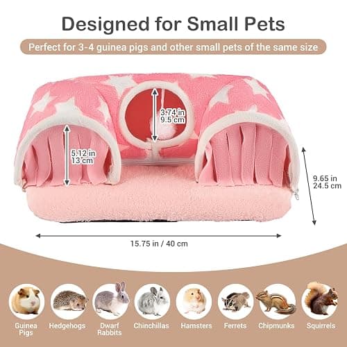 Avont Guinea Pig Tunnel, Small Animal Hideaway Tube Toy | Cozy Plush Tunnel for Guinea Pigs and Small Pets with Non-Slip Bottom and 2-In-1 Design in Medium Size Pink thumbnail 4