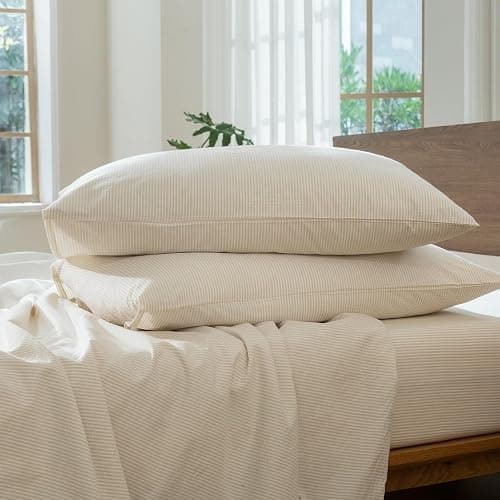 MooMee Striped Duvet Cover Set 100% Washed Cotton Linen Like Textured Breathable Durable Soft Comfy (Almond Milk Grey Pinstripes, Queen 90"x90") thumbnail 9