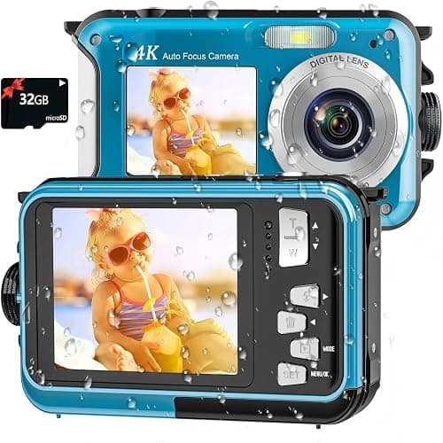 4K Underwater Camera 16FT Waterproof Camera with 32GB Card 64MP Autofocus Dual-Screen Selfie Underwater Camera for Snorkeling Waterproof Compact Floatable Digital Camera 1250mAh Battery Type-C - Image 1