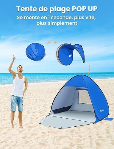 Glymnis Tente de Plage Pop Up pour 1-2 Personnes (S) 3-4 Personnes (L) Abris de Plage avec Porte à Glissière Protection UV 50+ Contre Le Vent thumbnail 5