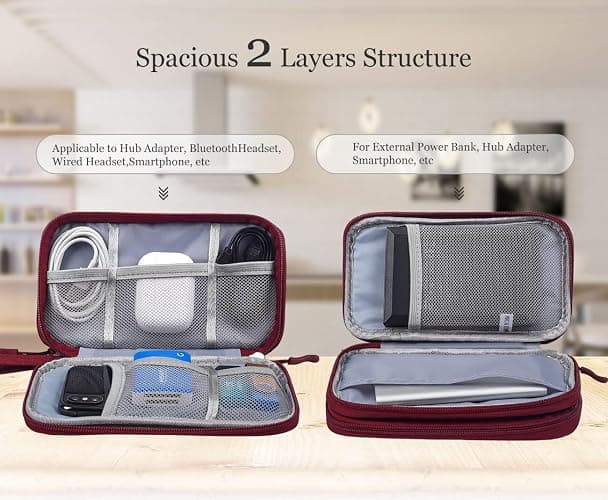 CAOODKDK Electronics Accessories Organizer Pouch Bag, Travel Universal Organizer for Cable, Charger, Phone, SD Card, Business Travel Gadget Bag (Wine Red) thumbnail 3