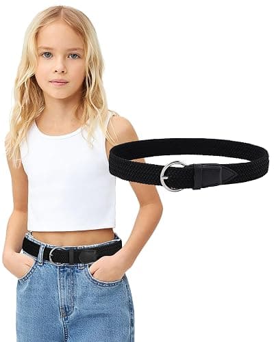 AWAYTR Girls Stretch Braided Belt - Kids Golf Softball Belt for 3-18 Years | Durable Pin Buckle With Easy No-Hole Fit, Ideal for School Uniforms & Casual Jeans - Image 1
