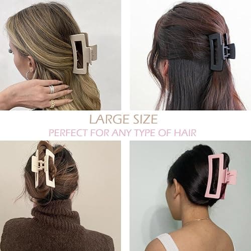 Large Hair Claw Clips, 12 Pack Flower Hair Clips for Thick Hair, Big Square Matte Strong hold for Thin Hair, 3 Styles Claw Hair Clips for Thick Hair thumbnail 4
