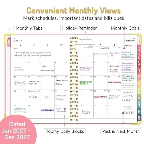Forvencer 2027 Planner, Hardcover Calendar Planner Jan - Dec 2027, 6"x8" | Spiral Weekly & Monthly Planner, Daily Agenda Book with Tabs, Daily Journal Organizer for Office Home School, Pink thumbnail 4