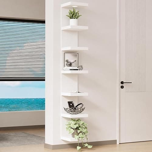 LitaEther Versatile 7 Tier Wall Shelf Unit,White Lack Wall Shelf,Display Floating Shelf with LED Remote Control Light thumbnail 7