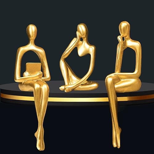 Prettidecor Gold Home Decor Thinker Statue Accents, Set of 3 Thinker Sculptures Office Decor Modern Abstract Resin Decoration on Shelf Table Desk for Living Room Office Bedroom (Large Gold) - Image 1