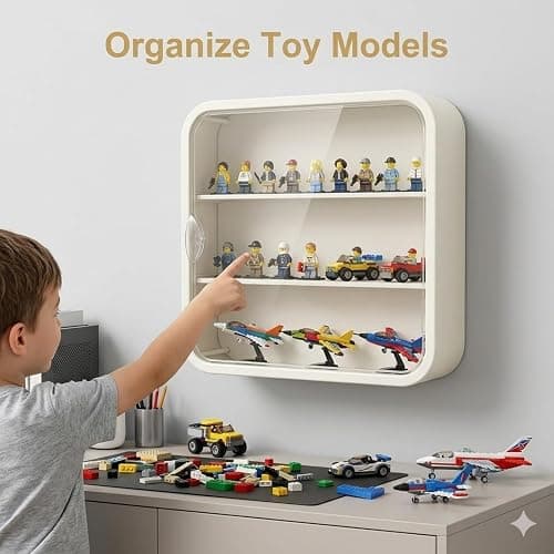 APACALI Display Case for Figures, 12x12x3 Inch Clear Display Case Desktop Organizer Shelf Milky White Wall Mounted Storage Box for Collectibles thumbnail 4