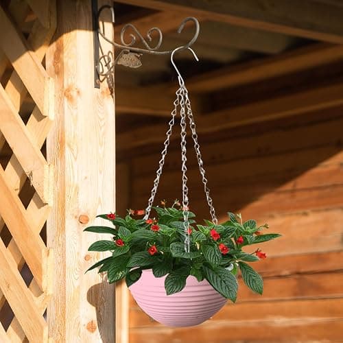 Srmayyi 8 Pack 8 Inch Plastic Self Watering Hanging Planters,Colorful Hanging Basket Planter with Drainer and Metal Chain,Garden Flower Plant Pot Container for Indoor Outdoor Plants,8 Colors thumbnail 7
