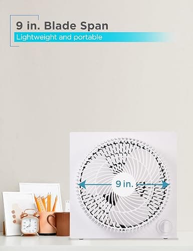 BLACK+DECKER 9-Inch Frameless Box Fan, Freestanding Desk Fan with 3-Speed Settings, Portable Fan for Home Office or Garage, BFB09W, White thumbnail 6