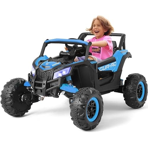 JOYLDIAS 4WD Ride On Car, 12V Battery Powered Electric Off-Road UTV for Kids, 4X4 Electric Vehicle with 4 Powerful Engines, 2.4G Remote Control, Music, Bluetooth, LED Lights for Boys and Girls, Blue - Image 1