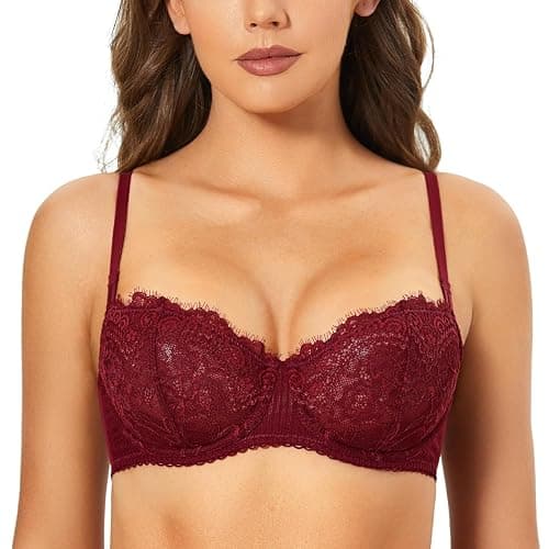 DOBREVA Women's Sexy Lace Push Up Plus Size Bra Sheer Balconette Underwire Unlined thumbnail 6