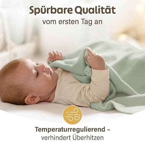 Merle Toys® Premium Babydecke Baumwolle, 100% Bio - GOTS & Oeko-TEX Zertifizierte Strickdecke, Baby Decke Neugeborenen, Kuscheldecke Baby, Blanket Newborn Cotton, Babydecke Bio Baumwolle, Mint thumbnail 5