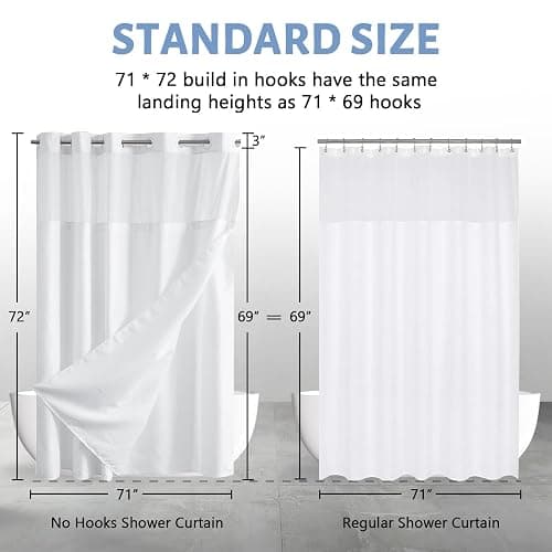 Furlinic Waffle Weave No Hook Shower Curtain with Snap in Fabric Liner Set,Heavy Duty Textured Bathroom Curtain with See Through Window,Waterproof & Machine Washable,Hotel Style,White,71x72 Inch thumbnail 2