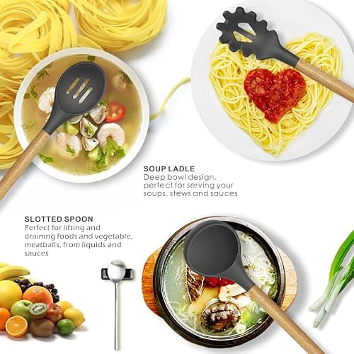 Silicone Cooking Utensils Kitchen Utensil Set - 446°F Heat Resistant Silicone Kitchen Utensils Set, Spatula,Turner Tongs, Spoon, Brush, Whisk,Kitchen Gadgets for Nonstick Cookware, BPA Free (Gray) thumbnail 3