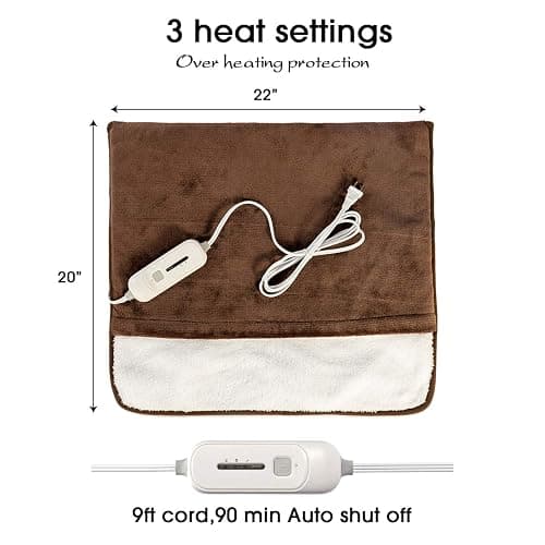 Gintao Electric Heated Foot Warmers for Men and Women,Foot Heating Pad Electric with Fast Heating Technology,Heating Pad Feet Warmer Auto Shut Off with 3 Temperature Setting,22×20 inches,Brown thumbnail 6