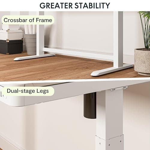 Standing Desk with Drawer, Electric Height Adjustable Home Office Desk with Storage & USB Ports, 48 inch Bamboo Texture Tabletop/White Frame thumbnail 10