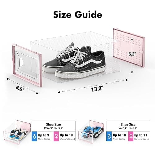 Foluck Shoe Storage Box, 15 Pack Clear Plastic Stackable Shoe Organizer for Closet, Interlocking Design Shoe Container Bins for Sneakers, Foldable Shoe Rack with Lids, Pink thumbnail 2