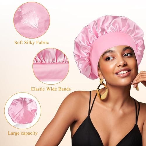 Meliya Silk Bonnet Satin Bonnet, 2PCS Hair Bonnet for Sleeping, Wide Soft Band Sleep Cap for Curly Hair thumbnail 3