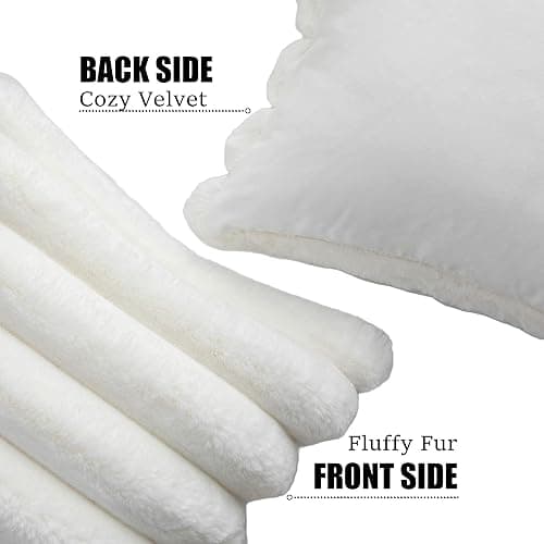 Neelvin Cream White Faux Fur Cozy Soft Striped Decorative Throw Pillow Covers 18x18 inch Set of 2,Velvet Pillowcase Cushion Case for Sofa Couch thumbnail 3