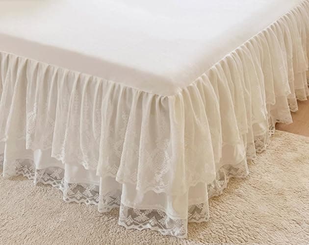 Romantic Summer Ruffled Bed Skirt with Sheet,Dust Ruffle Bedskirt with Two Lace Layers,17.7" Drop thumbnail 3