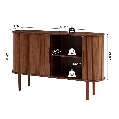 XUZENEST 53''Sideboard Buffer Cabinet with Fluted Slide Doors, Modern Credenza Storage Cabinet, Tambour Bar Console Table for Living Dining Room Kitchen Hallway Entryway, Walnut thumbnail 2