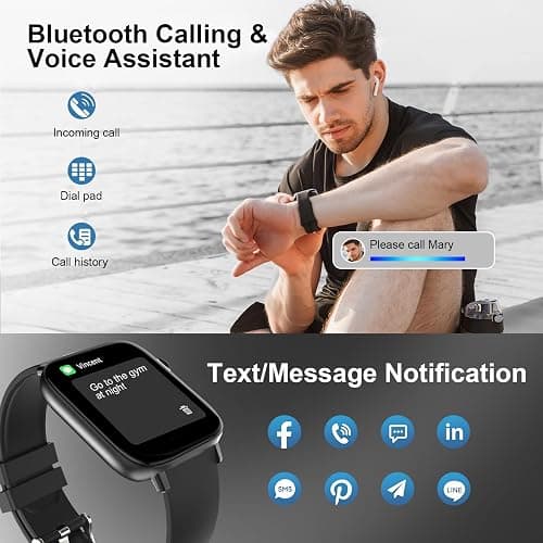 PJYUBVOR Smart Watch, 1.90" Smartwatch for Men Women (Answer/Make Calls), Fitness Tracker with 120+ Sport Modes, Heart Rate/Sleep Monitor, IP68 Waterproof Smart Watch for Android/iOS Phones - Black thumbnail 2