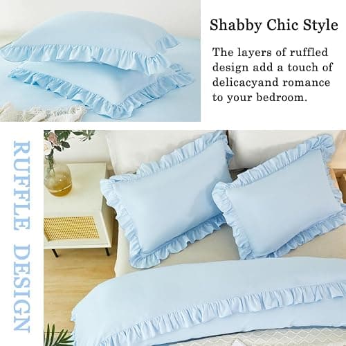 ZSYAYAHA Twin Size Duvet Cover Set Light Blue Ruffle Comforter Covet Set for Girls Kids Teens 3 Pieces Soft Microfiber Bedding Set All Seasons(Light Blue, Twin) thumbnail 7