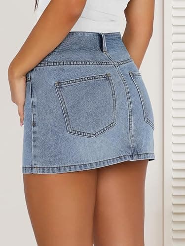 DEICAEVO Womens Denim Skirt Casual Mini Jean Skirt Stretch Low Waist Jean Skirt for Women Zip Fly Denim Mini Skirts thumbnail 2