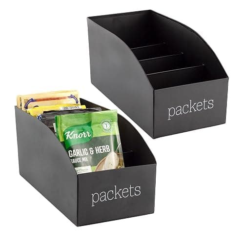 AuldHome Design Enamelware Food Packet Organizers (2-Pack, Black), Modern Farmhouse Pantry Organization Divided Compartment Bins for Mixes and Spice Packets - Image 1