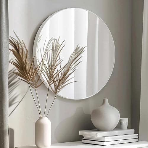 Sunniry White Round Mirror, 24 inch Circle Mirror, Matte White Metal Frame | High Definition Mirror, Waterproof, Sturdy, Circle Mirror for Bathroom, Bedroom, Entryway, Living Room, Wall Décor thumbnail 3