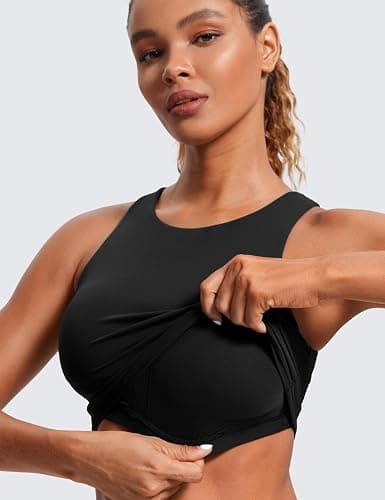 CRZ YOGA Butterluxe High Neck Crop Tank Tops for Women - Racerback Padded Longline Sports Bras Workout thumbnail 5
