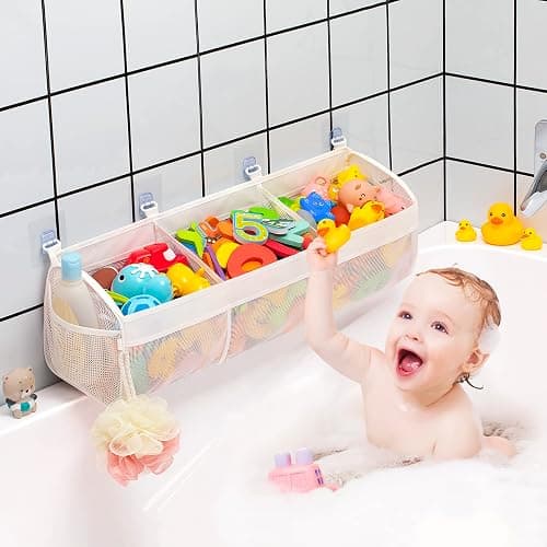 Austion Original 3 Compartment Horizontal Large Openings Bath Toy Organizer for Tub, Capacity Upgrade Bath Toy Storage and Holder, Bathtub Toy Holder for Easy Access and Sorting of Toys. thumbnail 4
