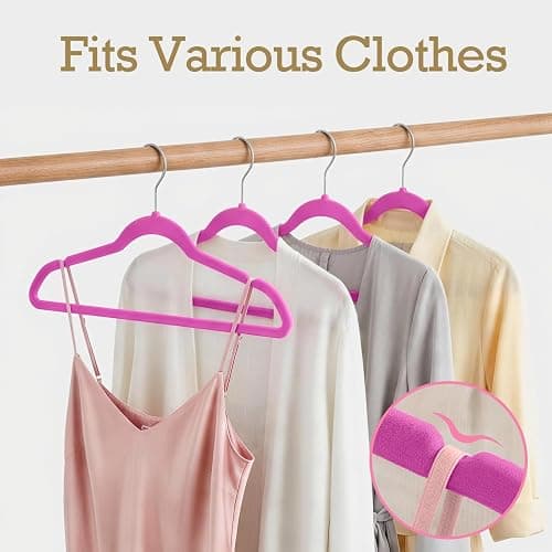 HOUSE DAY Rosy Red Velvet Hangers 60 Pack, Non Slip Clothes Felt Hanger Heavy Duty for Coat, Premium Slim Space Saving Suit Hangers for Closet Organizer, 360° Rotating Silver Hook thumbnail 5