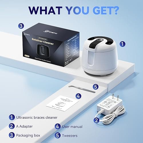 Ultrasonic Retainer Cleaner Machine 48kHz, Dental Ultrasonic Care Cleaner | Ultrasonic Retainer Cleaner for Dentures, Aligners, Mouth Guards, Toothbrush Heads and Jewelry with 200ML Capacity thumbnail 8