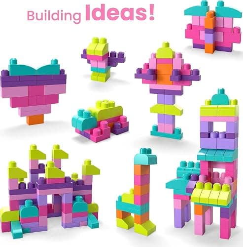 MEGA BLOKS First Builders Toddler Blocks Toys Set, Big Building Bag with 80 Pieces and Storage, Pink, Ages 1+ Years - Pink Bag thumbnail 6