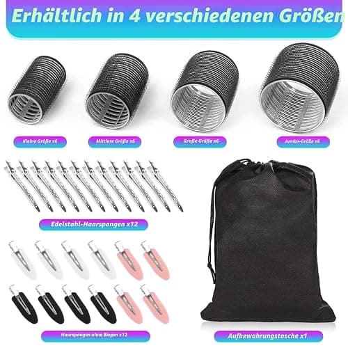 Lockenwickler locken Set, 50 Stück/Packung, Lockenwickel Klett-Rollen für das Haar, umweltfreundliches Nylon-Material, 4 Größen für verschiedene Locken, perfekt für Styling und Volumen 60 45 36 25 mm thumbnail 6