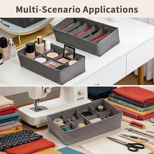 Garvee 12 Pack Underwear Drawer Organizers, 116 Cells Dresser Drawer Divider Bins for Baby Clothes, Underwear, Bra, Sock, Foldable Fabric Closet Organizer for Bedroom, Nursery, Grey thumbnail 6