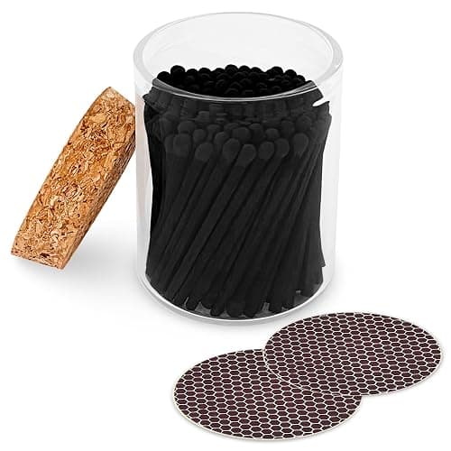 Thankful Greetings 2" All Black Matches in a Jar + Striker Stickers Included | 100 Black Stick Black Tip Decorative Safety Matches w/Cork Top Glass Holder | Gifts, Home Decor, & Candle Accessories - Image 1