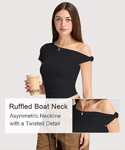 Curvphilo Women Summer Off Shoulder Tops Y2K Going Out T Shirts Double Lined Crop Top Fashion Clothes Trendy Outfits thumbnail 8