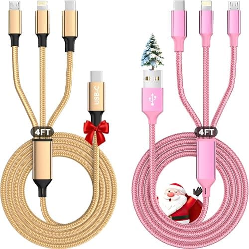 USB A + USB C Multi Charging Cable 4ft 2Pack 3 in 1 Charger Cord, Multiple Nylon Braided Cable USB Charging Cable Multi Phone Charger Cord with Type C Micro Lightning USB Connectors for Cell Phones thumbnail 7