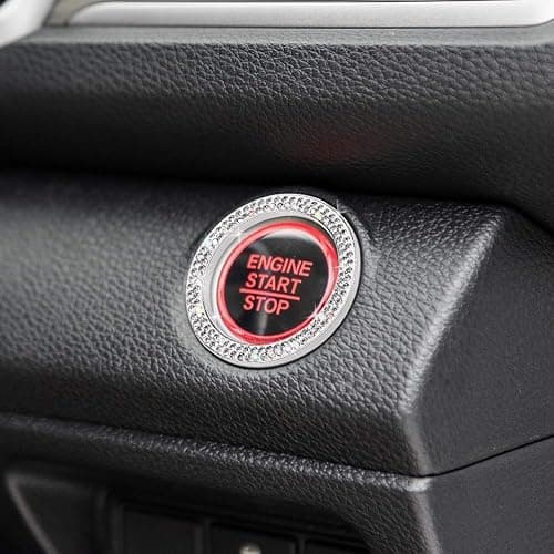 ToBeQueen Car Bling Ring Crystal Car Stickers Rings Womens Car Decals,2Pcs Push Start Button Bling Ignition Ring Sticker,Bling Car Interior Accessory for Women,Silver thumbnail 6
