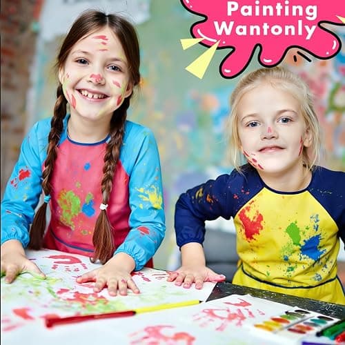 Yeunmu Kids Painting Apron 2 Pack, Waterproof Toddler Art Smock, Artist Smock for Kids Age 2-8 with Long Sleeve and 3 Pockets thumbnail 5
