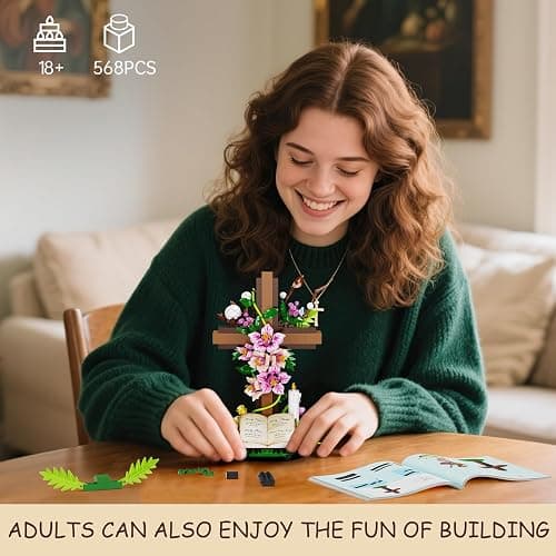 Jesus Cross Flower Building Set, Religious Cross Collectibles Compatible with Lego Jesus Catholic Building Toys,Christmas, Christian, Birthday Gifts for Mothers, Women or Adults (568 PCS) thumbnail 6