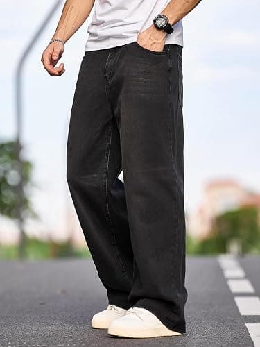DFGIGT Mens Wide Leg Baggy Jeans Y2k Casual Fashion Loose Denim Pants Work Office Streetwear thumbnail 5