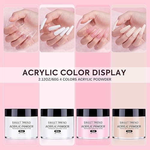 Sweet Trend Acrylic Nail Powder: 60g Clear White Pink Nude Acrylic Powder Set Professional Acrylic Nail Powder Polymer Colored Nail Extensions Kit for Carving Nails thumbnail 6