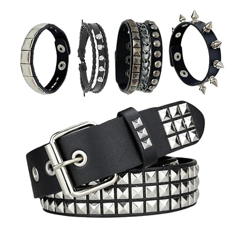 Black Studded Belt, Studded Bracelet Goth Rivet Punk Rock Cuff Bracelets Y2K Belt Emo Spike Cuff Bracelet Grunge Accessories for Women Men - Image 1