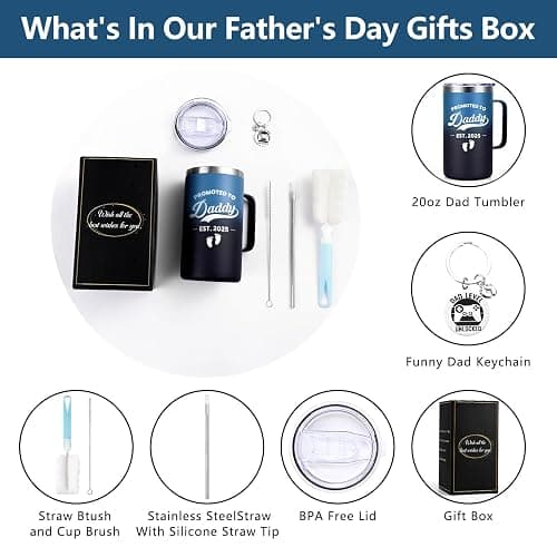 Gusgopo New Dad Gifts for Men, Promoted to Dad Est. 2025 for Father's Day Christmas Baby Shower, 20 Oz Insulated Stainless Steel Coffee Mug with Lid, Blue Gradient thumbnail 8